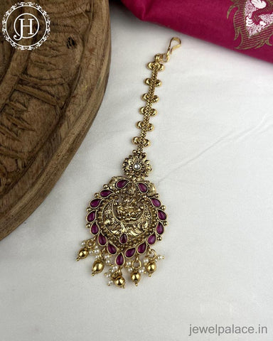 Beautiful Matte Finish Kemp Stones Pearls Temple Tikka