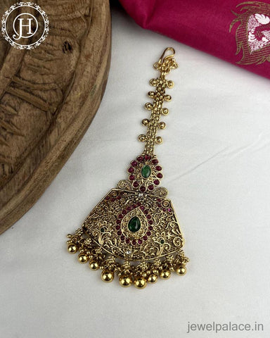 Beautiful Matte Finish Kemp Stones Pearls Temple Tikka