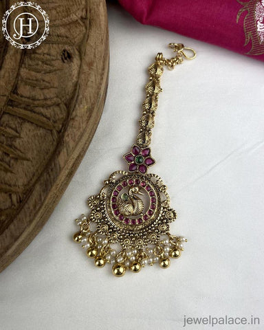 Beautiful Matte Finish Kemp Stones Pearls Temple Tikka