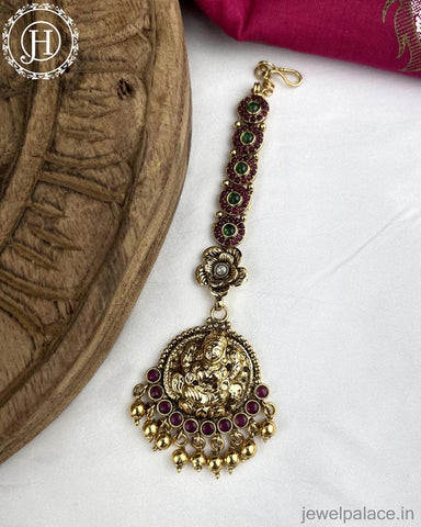 Beautiful Matte Finish Kemp Stones Pearls Temple Tikka