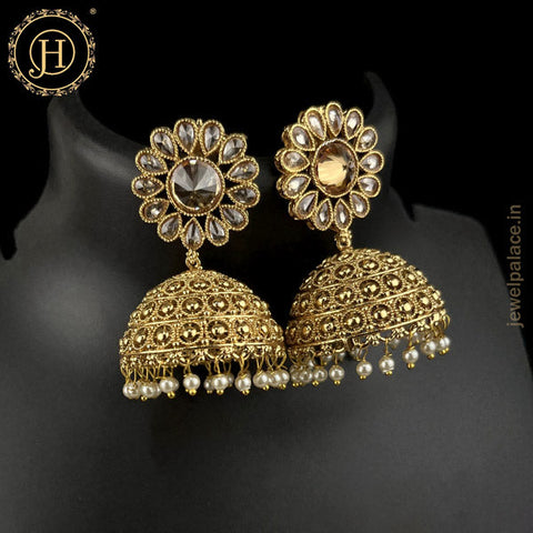 Elegant Gold Plated Kundan Earrings JH4634