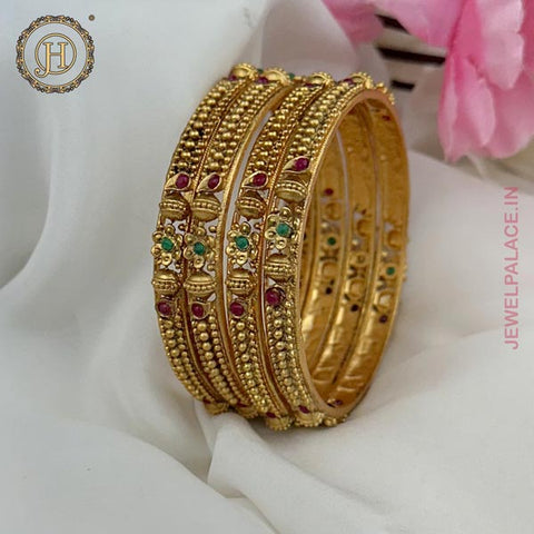 Elegant Gold Plated Kemp Stone Traditional Bangles JH4727