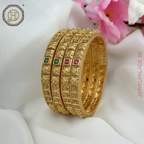Exclusive Gold Plated Kemp Stone Traditional Bangles JH4731