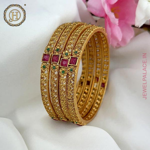 Exclusive Gold Plated Kemp Stone Traditional Bangles JH4733