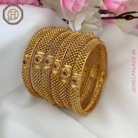 Exclusive Gold Plated Kemp Stone Traditional Bangles JH4734