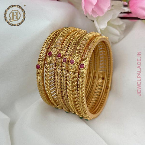 Exclusive Gold Plated Kemp Stone Traditional Bangles JH4735