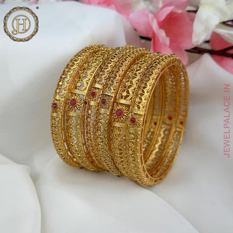 Exclusive Gold Plated Kemp Stone Traditional Bangles JH4736