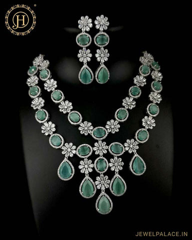 Beautiful Rhodium Plated Alloy AD Stone Two Layers Premium Necklace JH4767