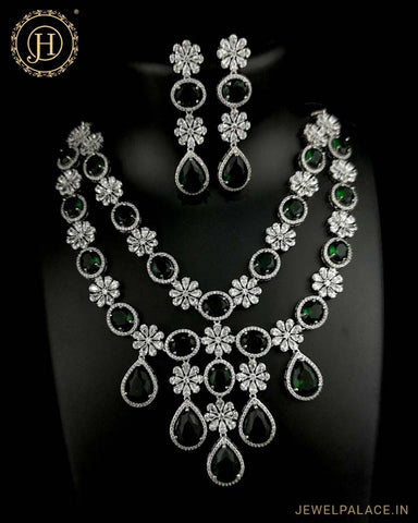 Beautiful Rhodium Plated Alloy AD Stone Two Layers Premium Necklace JH4768