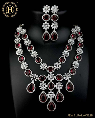 Beautiful Rhodium Plated Alloy AD Stone Two Layers Premium Necklace JH4769