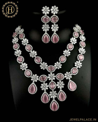 Beautiful Rhodium Plated Alloy AD Stone Two Layers Premium Necklace JH4770