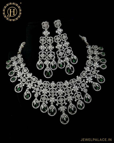 Beautiful Rhodium Plated Alloy AD Stone Premium Necklace JH4774