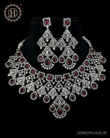 Beautiful Rhodium Plated Alloy AD Stone Premium Necklace JH4779