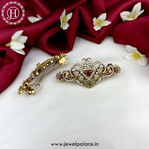 Beautiful Premium Quality Gold Plated Kemp Stone Hair Clip JH5024