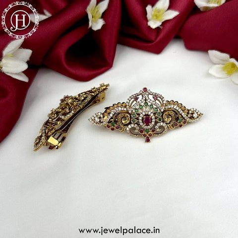 Beautiful Premium Quality Gold Plated Kemp Stone Hair Clip JH5028