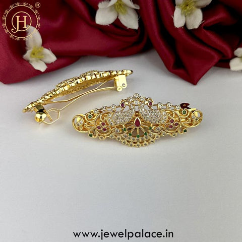 Beautiful Premium Quality Gold Plated Kemp Stone Hair Clip JH5120