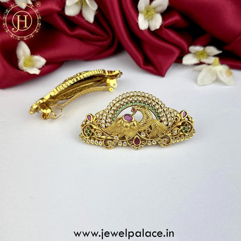 Beautiful Premium Quality Gold Plated Kemp Stone Hair Clip JH5124