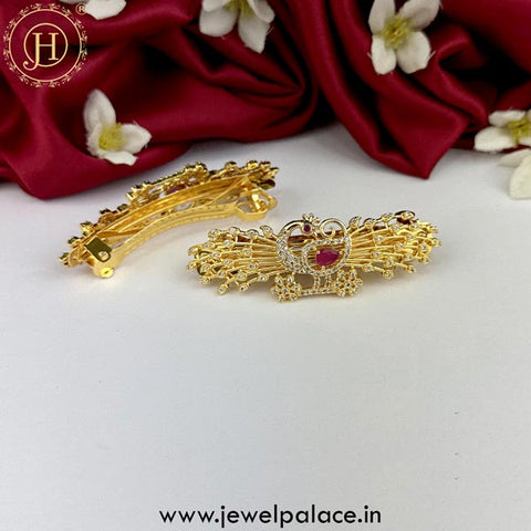 Beautiful Premium Quality Gold Plated Kemp Stone Hair Clip JH5125
