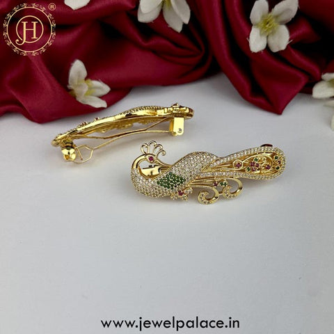 Beautiful Premium Quality Gold Plated Kemp Stone Hair Clip JH5127