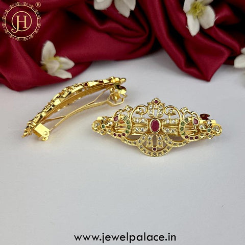 Beautiful Premium Quality Gold Plated Kemp Stone Hair Clip JH5128