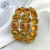 Exclusive Gold Plated Kemp Stone Temple Bangles JH5242