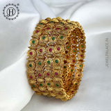 Exclusive Gold Plated Kemp Stone Temple Bangles JH5243