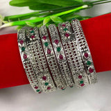 NEW Oxidized Bangle Set Of 6, With Colored Stones - www.jewelpalace.in