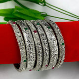 NEW Oxidized Bangle Set Of 6, With Colored Stones - www.jewelpalace.in