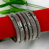 NEW Oxidized Bangle Set Of 6, With Colored Stones - www.jewelpalace.in