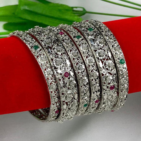 NEW Oxidized Bangle Set Of 6, With Colored Stones - www.jewelpalace.in