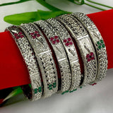 NEW Oxidized Bangle Set Of 6, With Colored Stones - www.jewelpalace.in