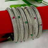 NEW Oxidized Bangle Set Of 6, With Colored Stones - www.jewelpalace.in